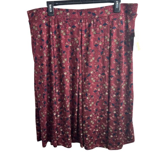 LuLaRoe Madison Burgundy Floral Print Pleated Midi Skirt 3XL - Picture 4 of 11
